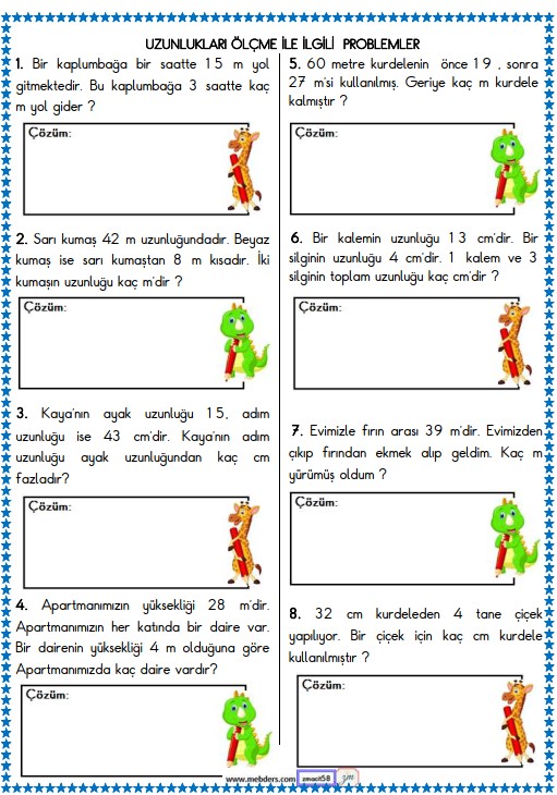 2. Sınıf Matematik Uzunluk Ölçme İle İlgili Problemler Etkinliği 3