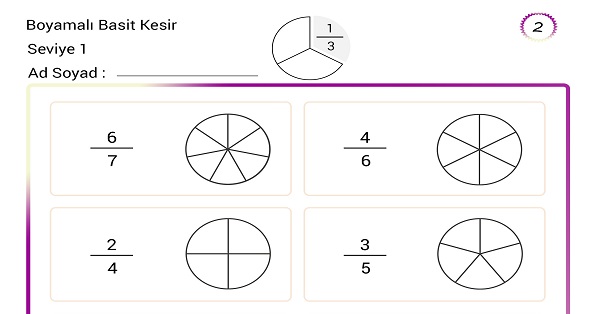 Boyamalı basit kesir etkinliği 2