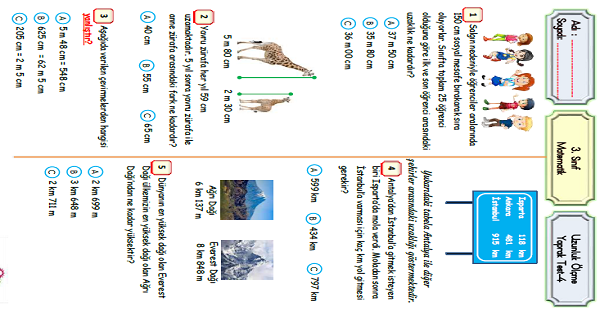 3.Sınıf Matematik Uzunluk Ölçme Yaprak Test-4