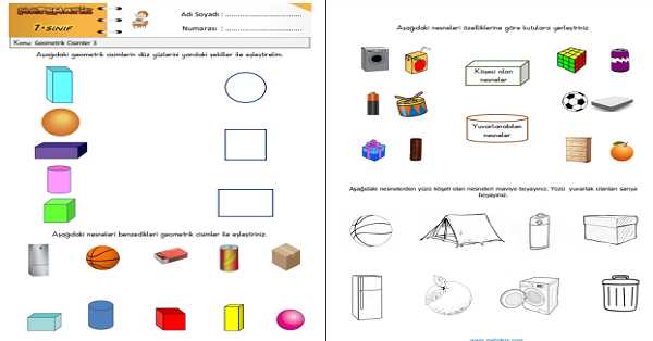 1.Sınıf Matematik Geometrik Cisimler Etkinliği 3