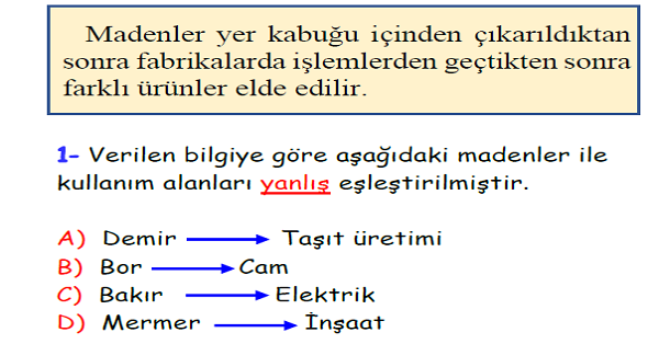 4.Sınıf Fen Bilimleri Yer Kabuğu ve Dünyamızın Hareketleri Yaprak Testi-5