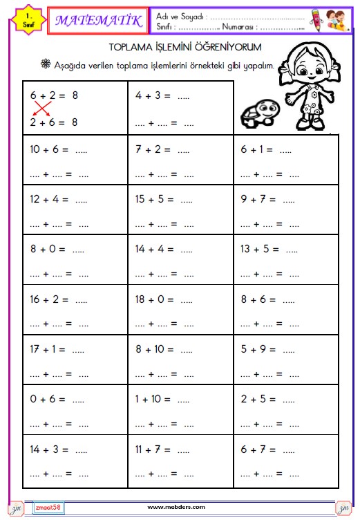 1. Sınıf Matematik Toplama İşlemi Etkinliği 13