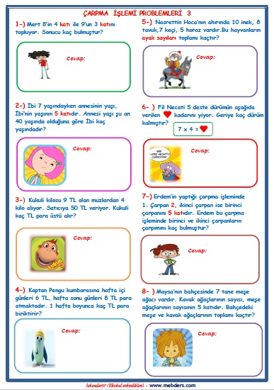 2.Sınıf Matematik Çarpma İşlemi Problemleri  3