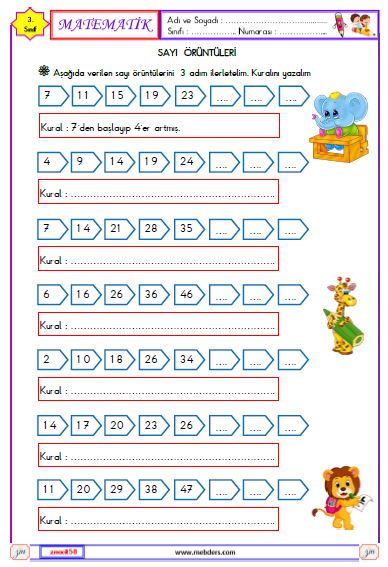 3. Sınıf Matematik Sayı Örüntüleri  Etkinliği 1