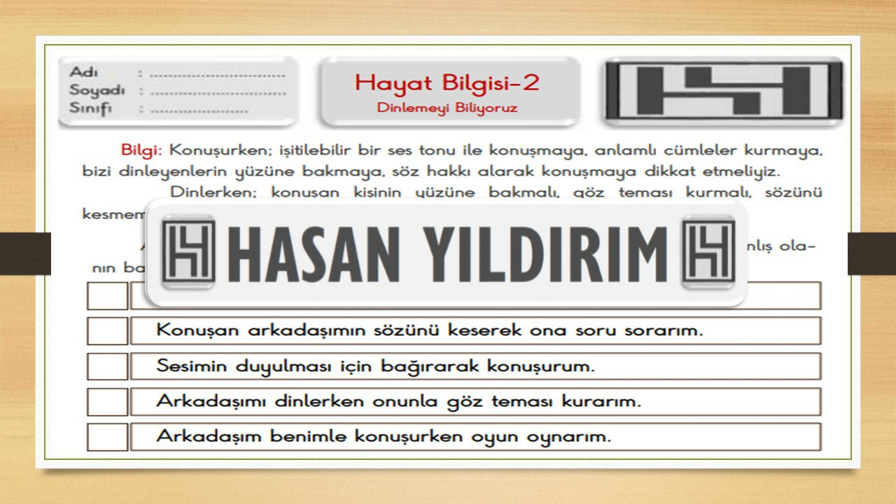 2.Sınıf Hayat Bilgisi Dinlemeyi Biliyoruz Çalışma Sayfası