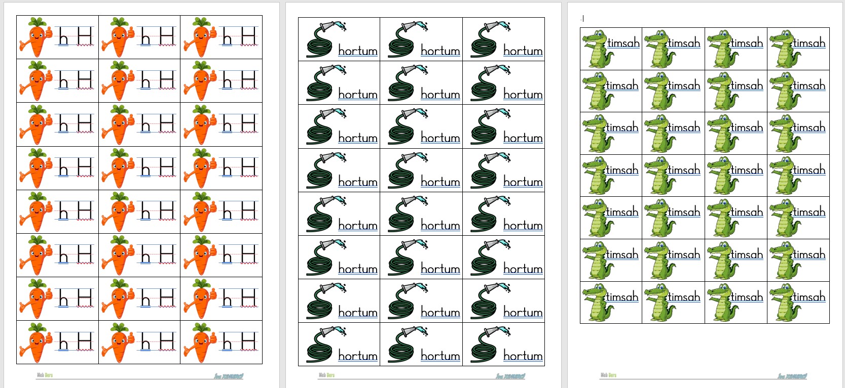 1. Sınıf İlk Okuma Yazma H Sesi Defter Çalışması