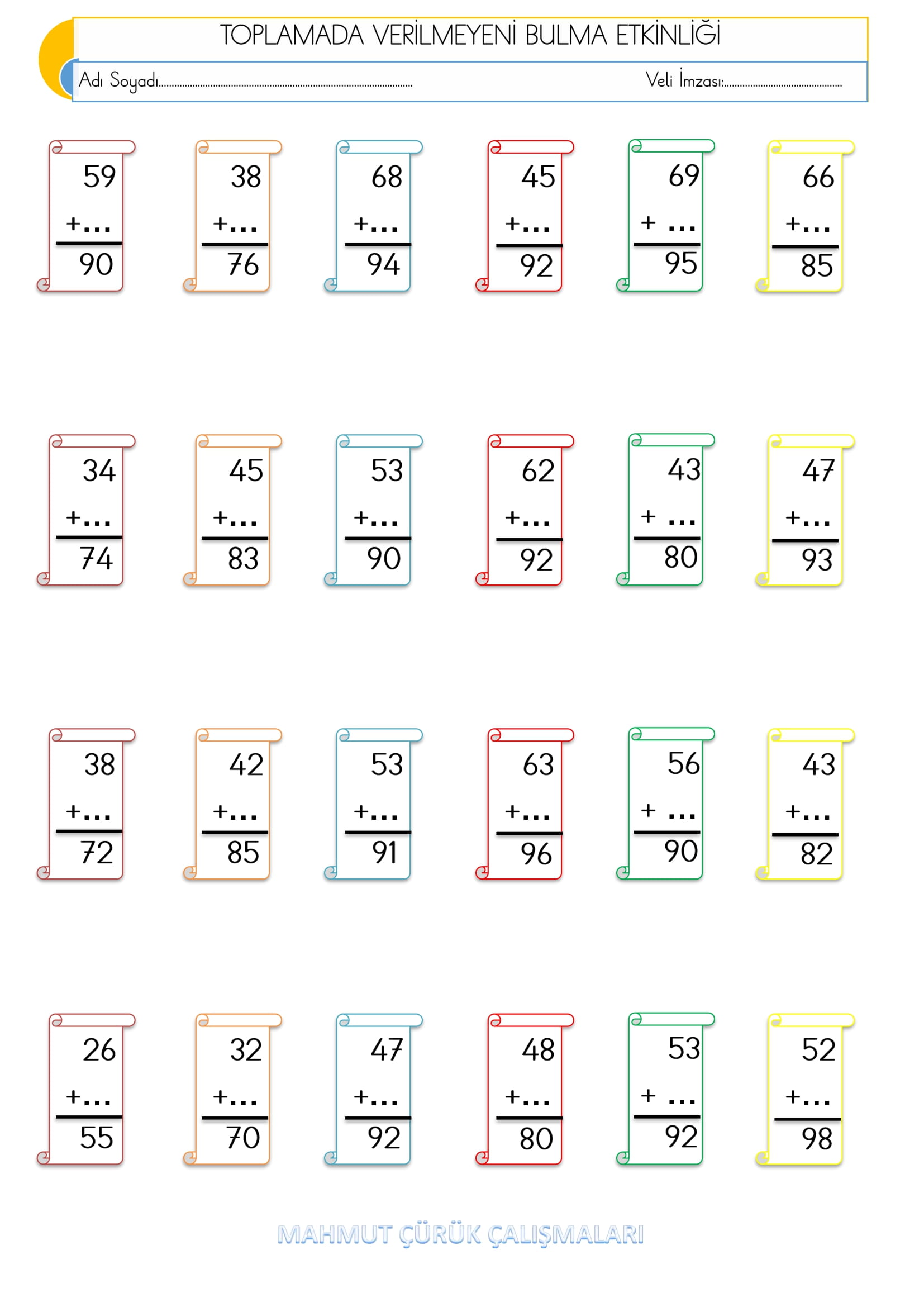 2.Sınıf - Matematik - Toplamada Verilmeyeni Bulma Etkinliği-1