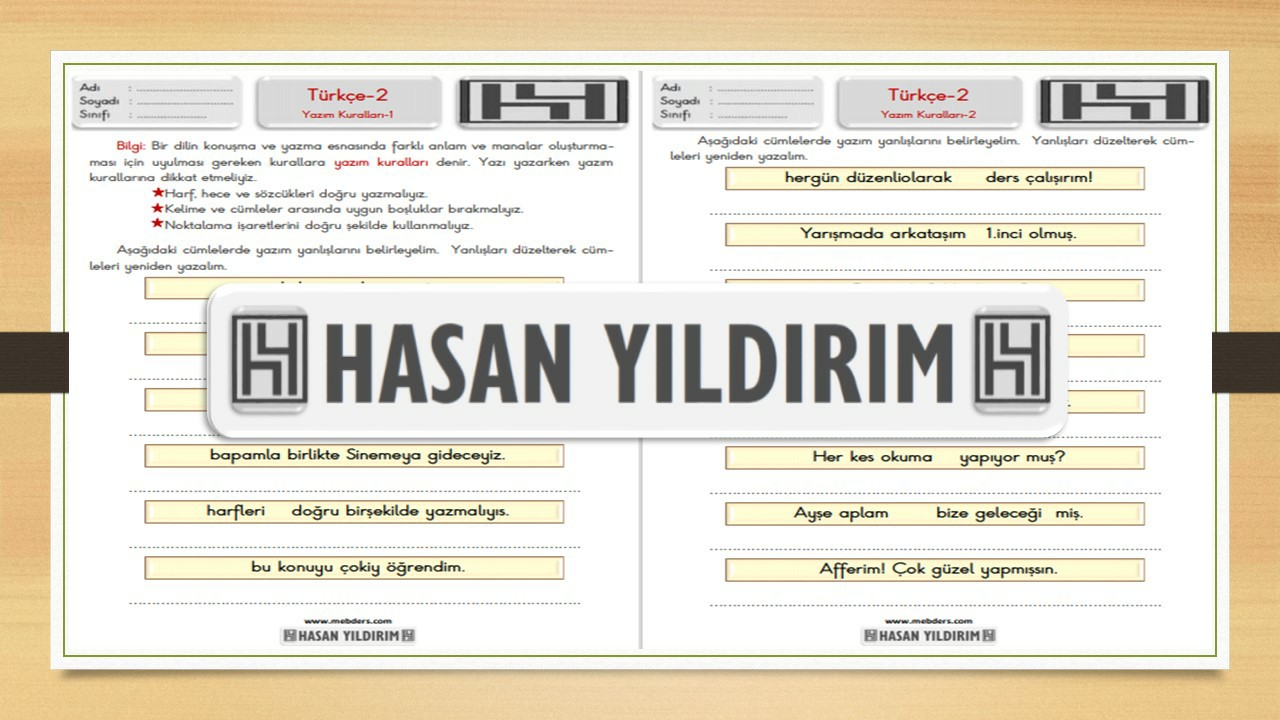 2.Sınıf Türkçe Yazım Kuralları Çalışma Sayfaları