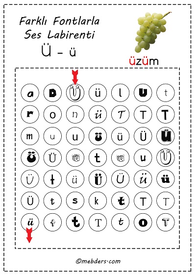 Farklı fontlarla ses labirenti - ü sesi