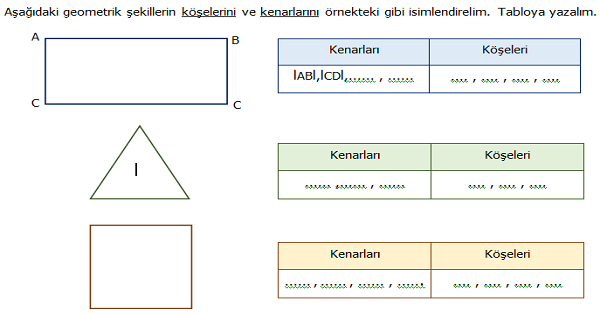 4.Sınıf Matematik Üçgen, Kare ve Dikdörtgenin Kenarlarını ve Köşelerini İsimlendirme Etkinliği 1