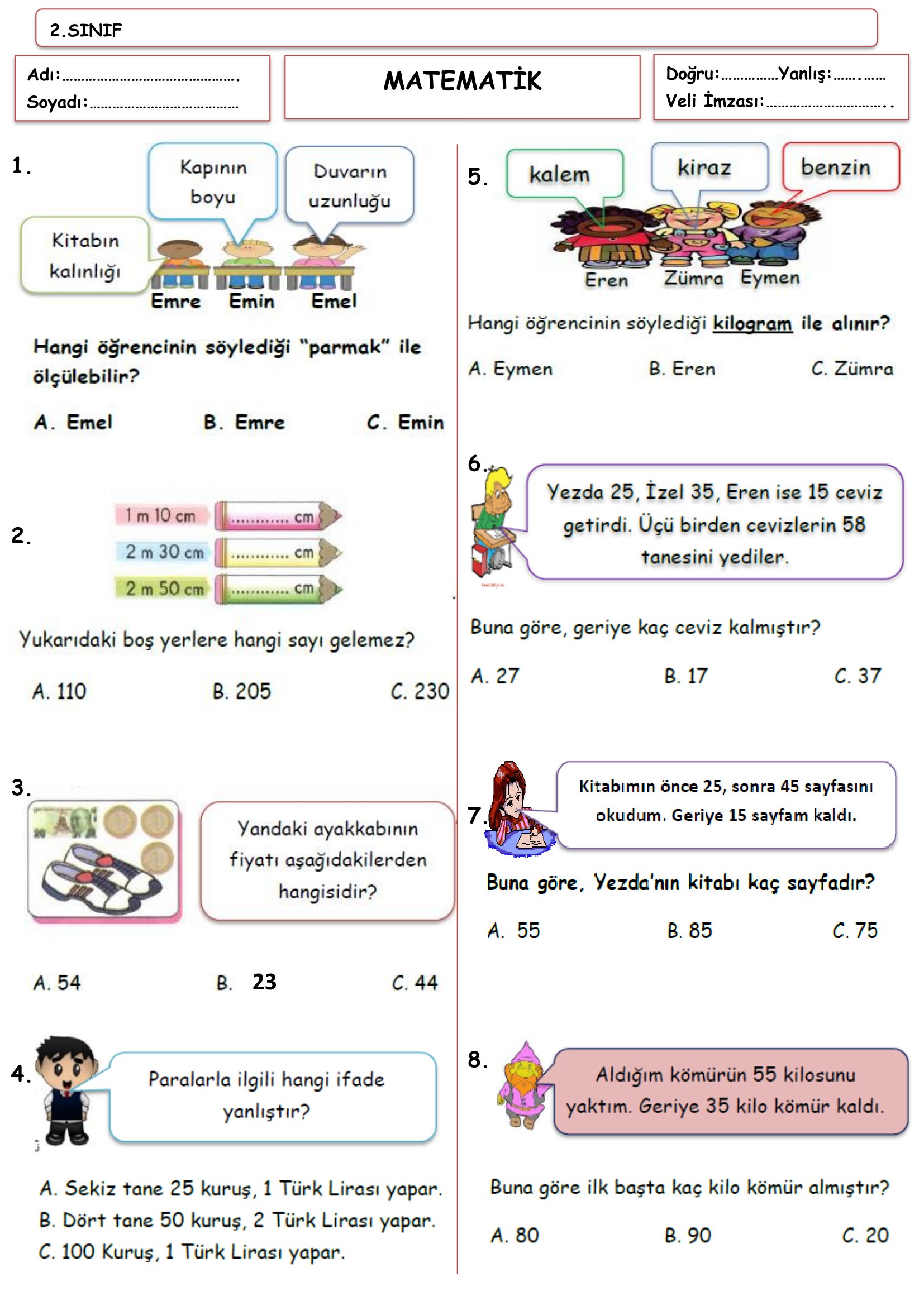 2.Sınıf Matematik Sene Sonu Testi-1