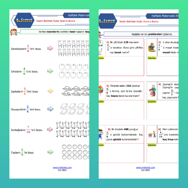 4. Sınıf Matematik - Kesrin Belirtilen Kadar Kısmını Bulma Etkinliği