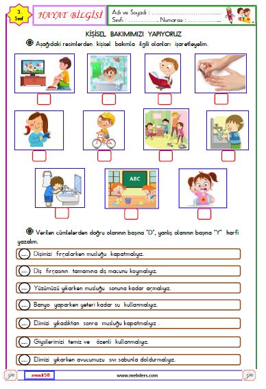 3. Sınıf Hayat Bilgisi Kişisel Bakımımızı Yapıyoruz Etkinliği