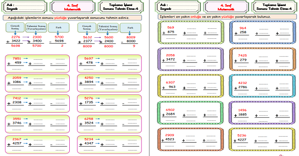 4.Sınıf Matematik Toplama İşlemi Sonucu Tahmin Etme-4