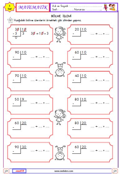 3. Sınıf Matematik Zihinden Bölme İşlemi Etkinliği
