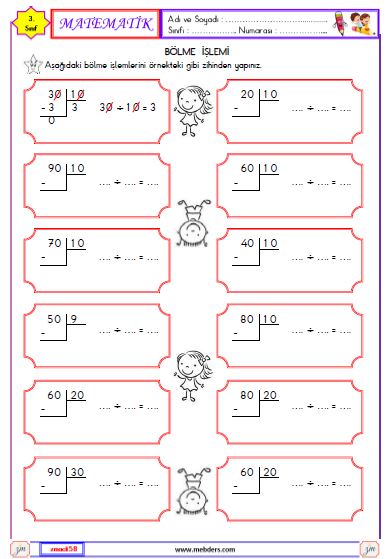 3. Sınıf Matematik Zihinden Bölme İşlemi Etkinliği