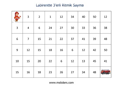 Labirentte 3'erli Ritmik Sayma