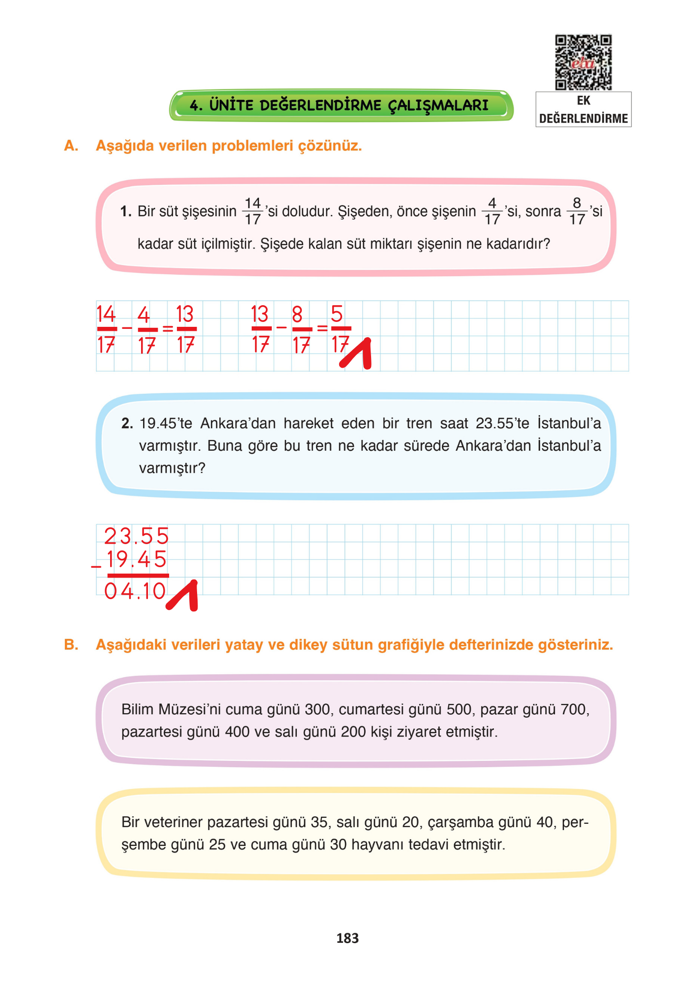 4. Sınıf Matematik Fersa Yayınları 4. Ünite Değerlendirmesi Cevapları