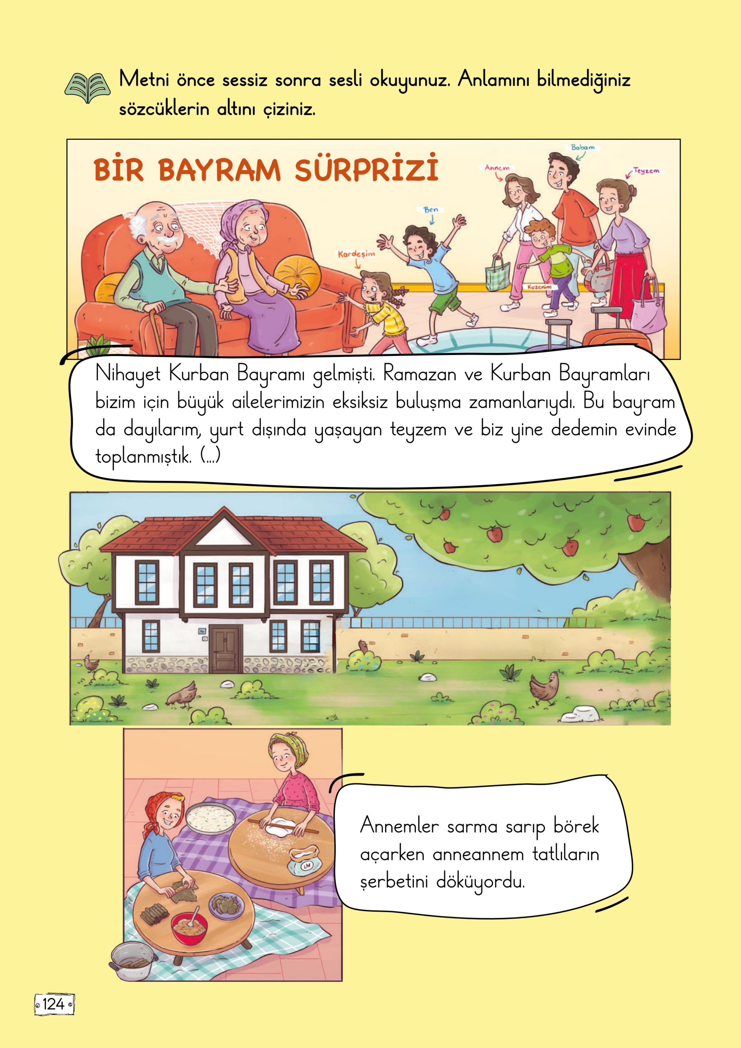 2.Sınıf Türkçe Meb Yayınları Bir Bayram Süprizi Metni Etkinlik Cevapları