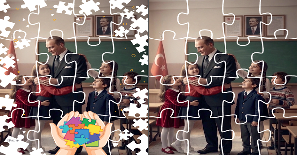 Puzzle Atatürk ve Çocuklar (Renkli ve Renksiz)