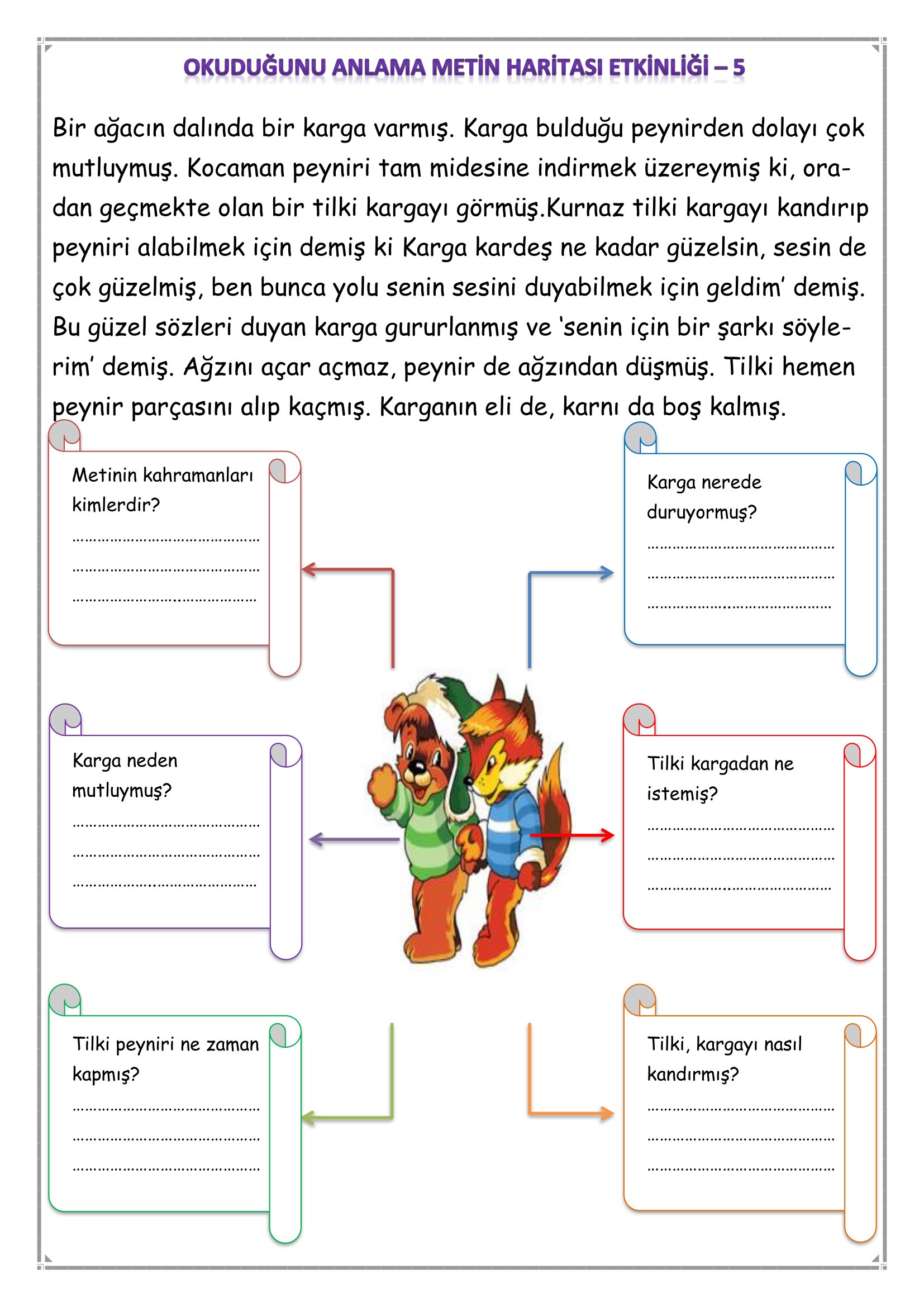 1.Sınıf - Türkçe Okuduğunu Anlama Metin Haritası Etkinliği-5