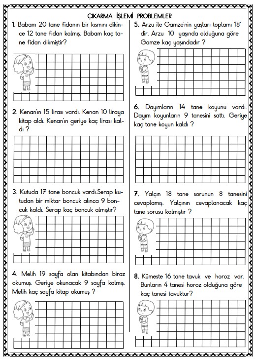 1. Sınıf Matematik Çıkarma İşlemi Problemler Etkinliği 16