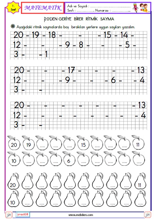 1. Sınıf Matematik Geriye Birer Ritmik Sayma Etkinliği