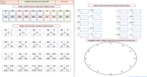 3.Sınıf - Matematik Romen Rakamları Etkinliği 6