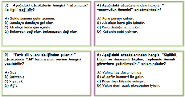 4.Sınıf Türkçe Atasözleri Test-4