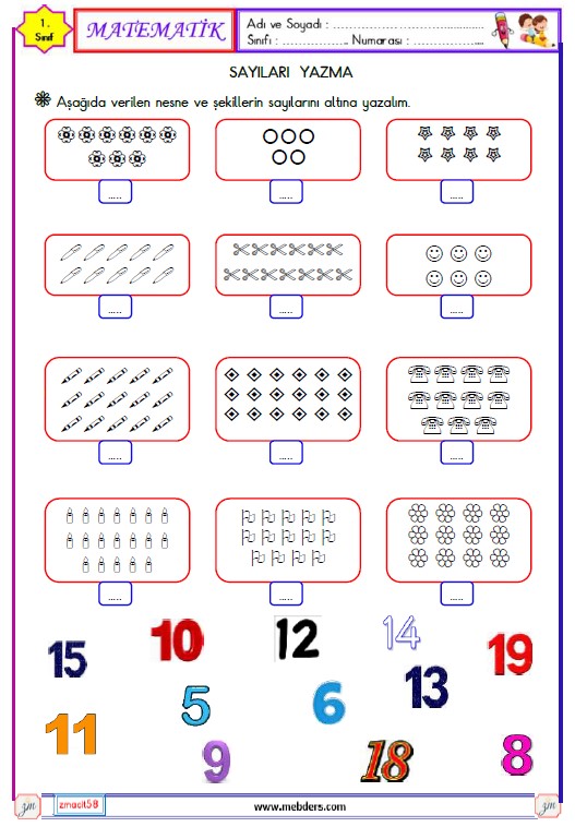 1. Sınıf Matematik Sayıları Yazma Etkinliği 1