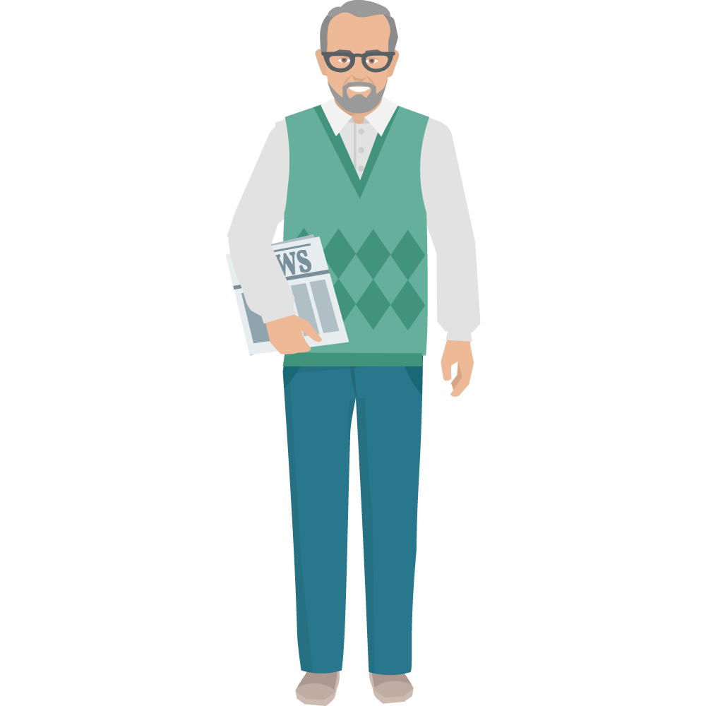 Clipart elinde gazetesiyle gözlüklü yaşlı adam resmi