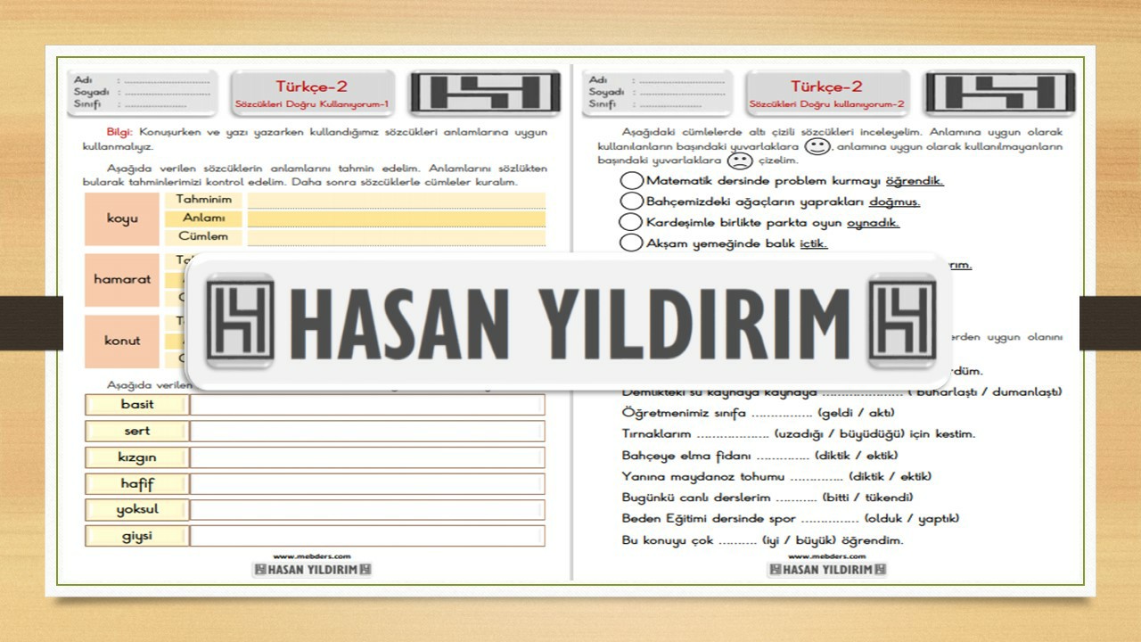 2.Sınıf Türkçe Sözcükleri Doğru Kullanıyorum Çalışma Sayfaları