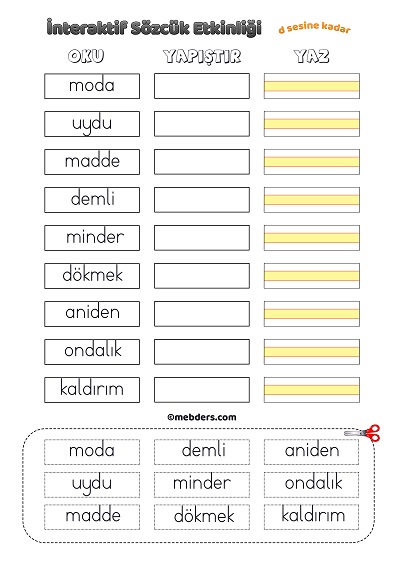 İnteraktif Sözcük Etkinliği - D Sesine Kadar