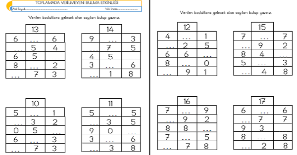 1.Sınıf Matematik Toplamada Verilmeyeni Bulma Etkinliği-2