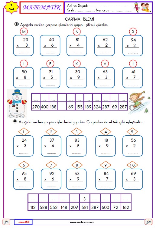 3. Sınıf Matematik Çarpma İşlemi Etkinliği 12