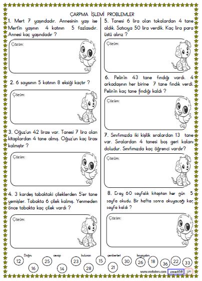 2. Sınıf Matematik Çarpma İşlemi Problemler Etkinliği 10