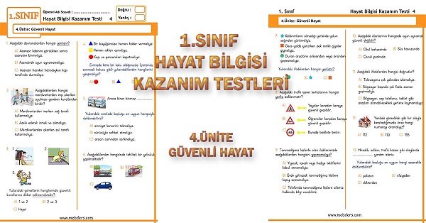 1.Sınıf Hayat Bilgisi Kazanım Testi - 4.Ünite - Güvenli Hayat