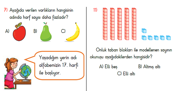 2.Sınıf Haftalık Kazanım Değerlendirme Testi 1.Hafta (11-15 Eylül)