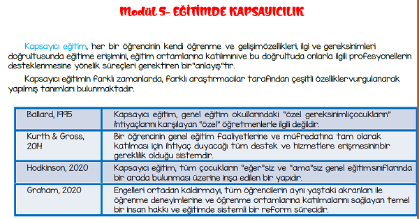 Eğitimde Kapsayıcılık Konu Özeti Modül 5