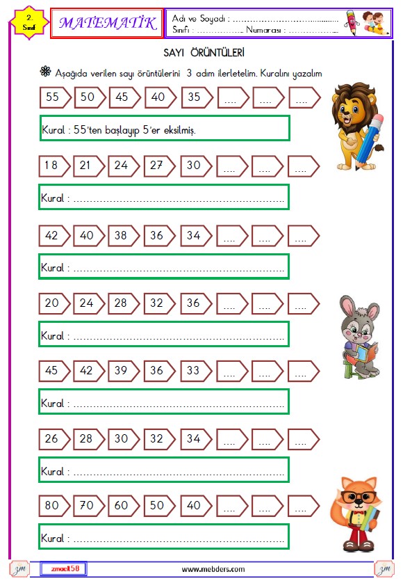 2. Sınıf Matematik Sayı Örüntüleri Etkinliği 2