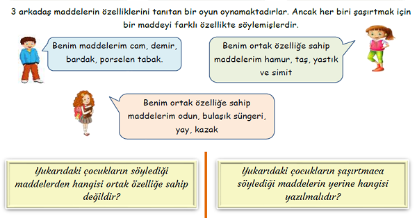 3.Sınıf Fen Bilimleri Maddenin Özellikleri Yeni Nesil Sorular