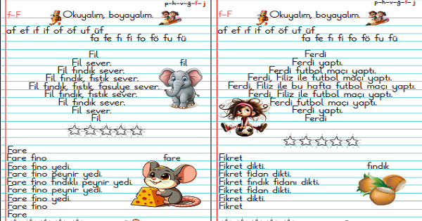 1. Sınıf İlk Okuma Yazma F-f Sesi Hızlı Okuma Metinleri (4 Sayfa)