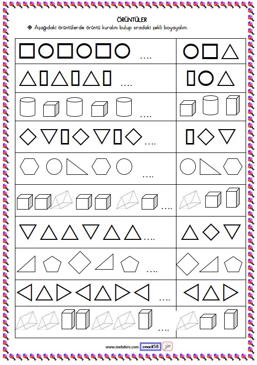 1. Sınıf Matematik Örüntüler Etkinliği 9