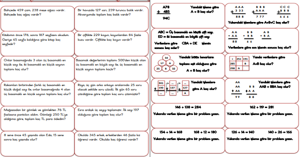 3.Sınıf - Matematik Toplama Problemleri Etkinliği-1