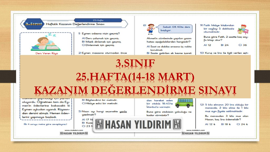 3.Sınıf Haftalık Değerlendirme Testi-25.Hafta(14-18 Mart)