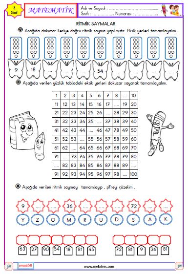 3. Sınıf Matematik Dokuzar Ritmik Sayma Etkinliği