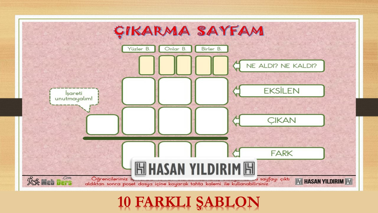 Çıkarma Sayfam (3.Sınıf-10 Farklı Şablon)