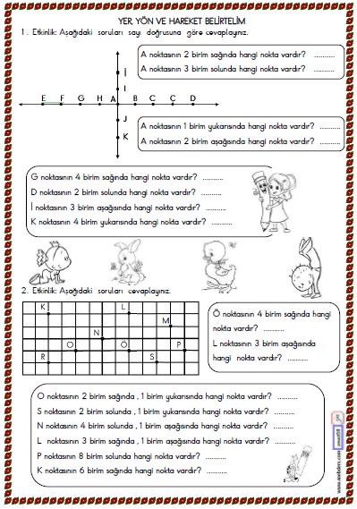 2. Sınıf Matematik Yer , Yön , Hareket Belirtelim Etkinliği 3