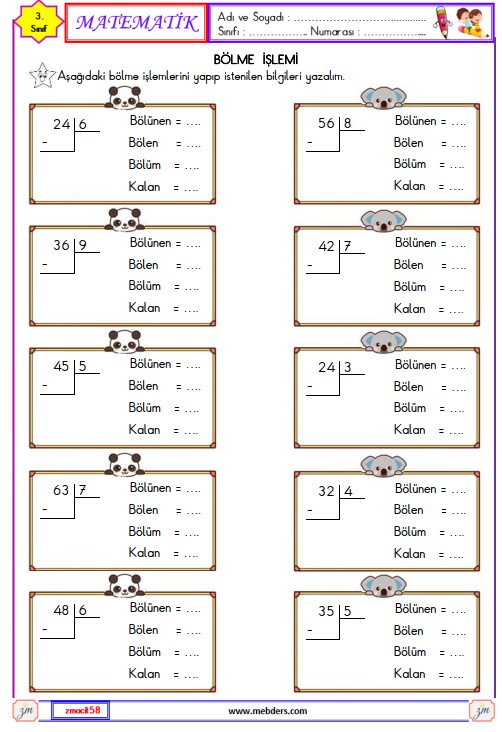 3. Sınıf Matematik Bölme İşlemi Etkinliği 4