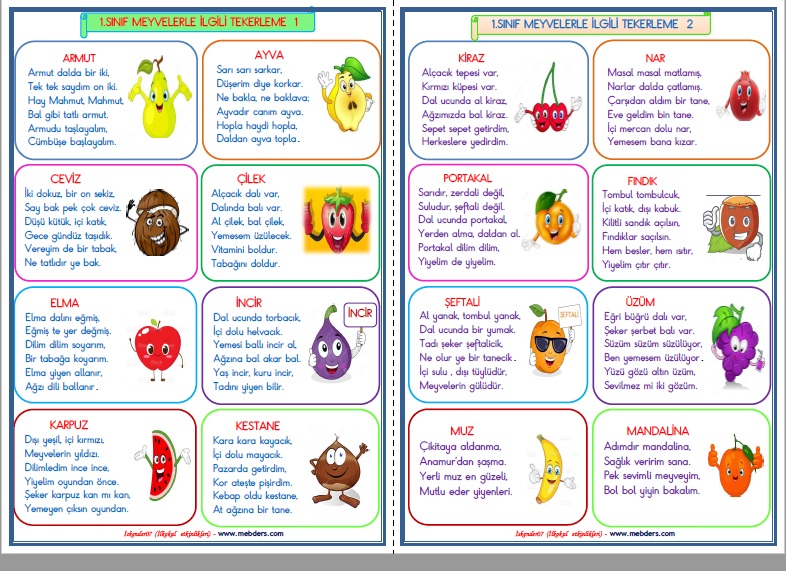 1.Sınıf Meyvelerle İlgili Tekerleme Etkinliği  5